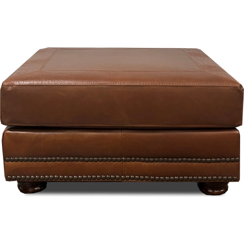 9055 Ottoman in Brandy Brown with Alligator Pattern Top Grain Leather